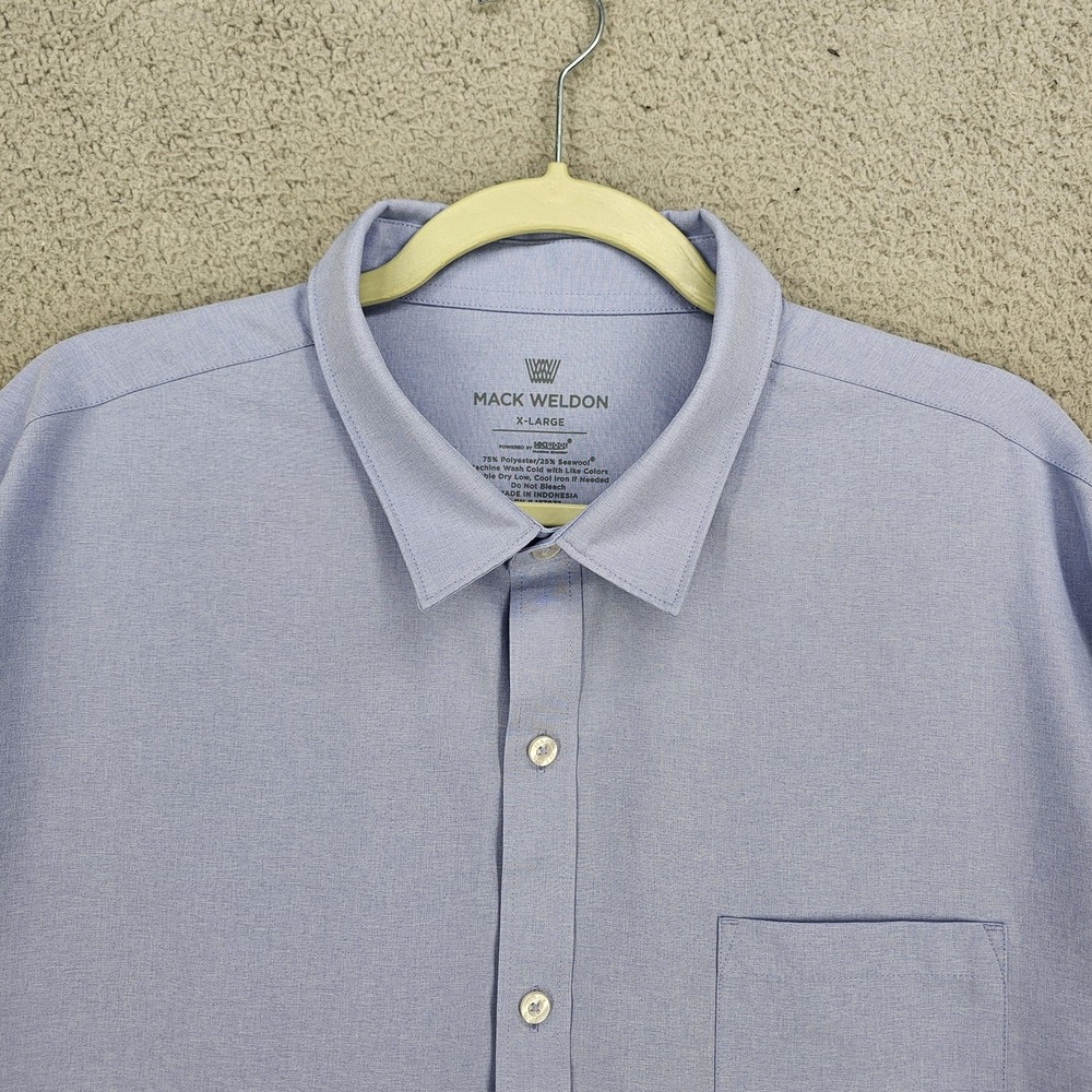 Mack Weldon Shirt Mens XL Blue SeaWool Blend Long Sleeve Woven Button Up Casual - Picture 2 of 9